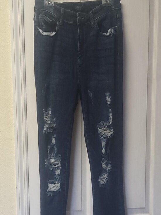 Judy Blue Denim - Judy Blue Distressed Skinny Jeans Women's 11/30 Dark Wash High Stretch Denim